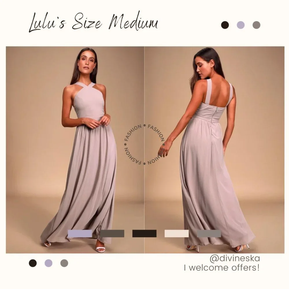 LULU'S Air of Romance Taupe Maxi Dress Gown Halter Neck Flowy Prom Wedding Med - Picture 1 of 9